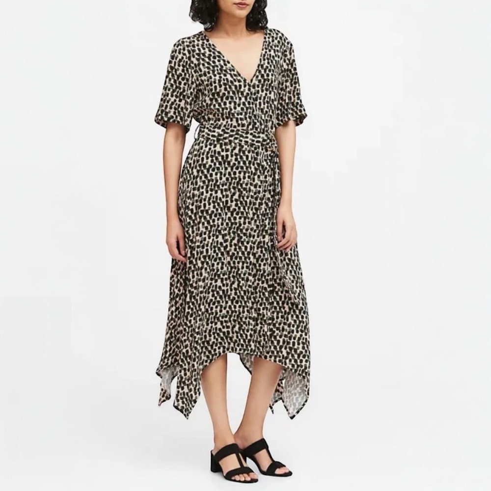 Banana Republic Handkerchief Hem Wrap Dress 12 Belted Office Career Business